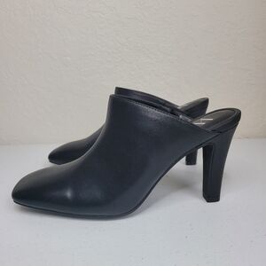 Worthington Each Black Leather Heeled Mules